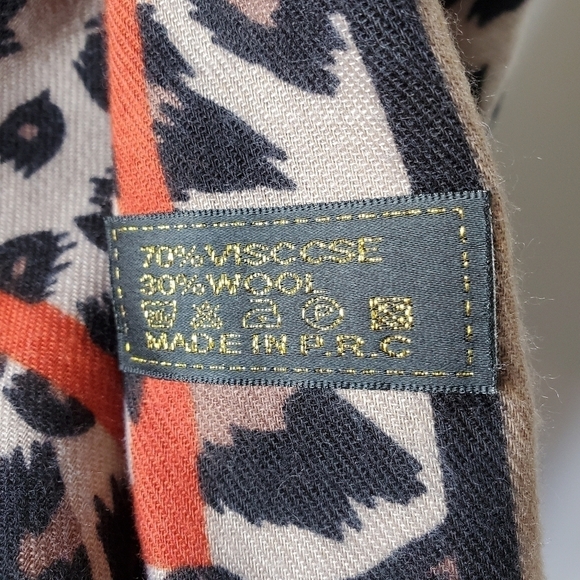 Boho Leopard Cheetah Animal Print Square Wool Scarf Wrap Shawl Raw Hem Trim - Picture 8 of 10